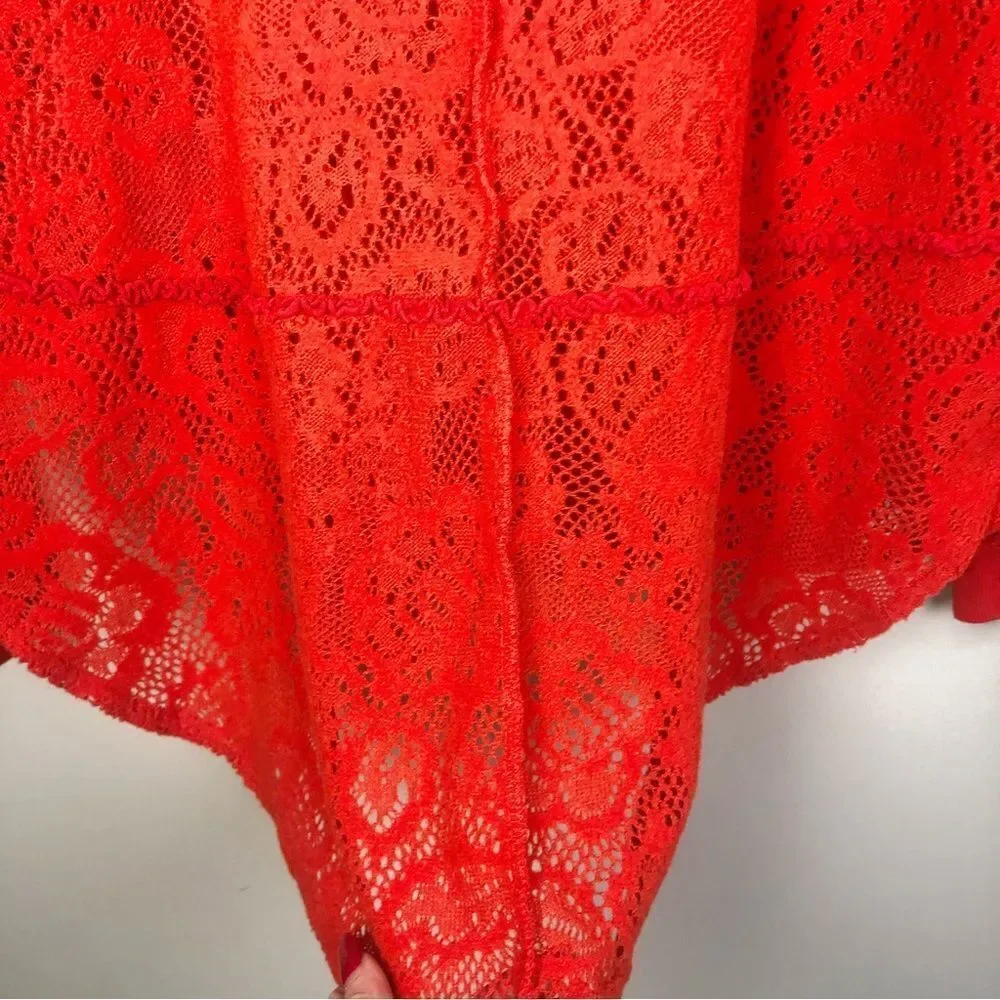 FREE PEOPLE | Not Cold Eyelet Oversized Orange Red Sweater Women’s Size Small